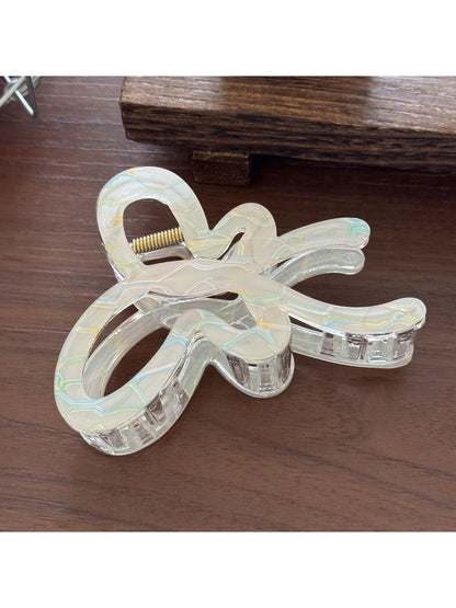 Beau - Striped Acetate Look Flower Claw Clip