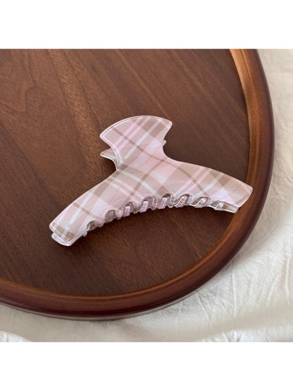 Beau - Glossy Plaid Acrylic Curved Hair Claw Clip