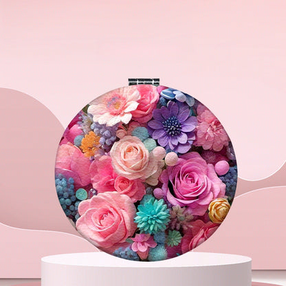 Mirroray - Round Floral Print Foldable Compact Mirror