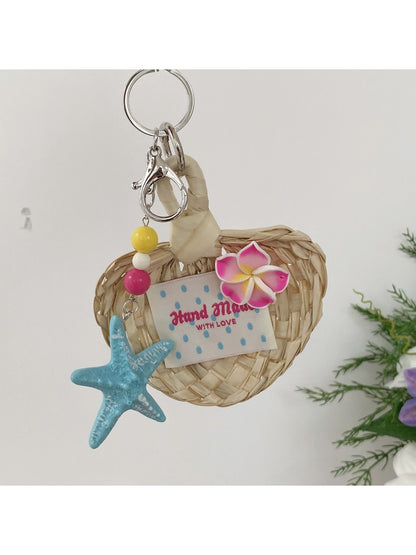 Keypus - Tropical Flower Starfish Fan Shape Keychain