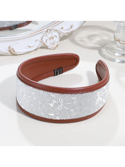 Gifty - Elegant Wide Faux Leather Bow Accent Headband