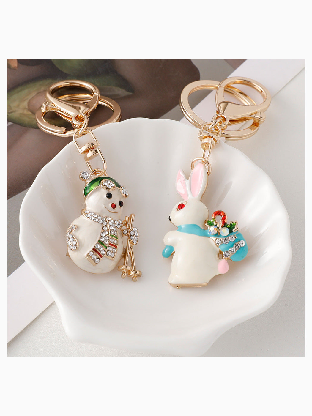 Snowman and rabbit Christmas keychains