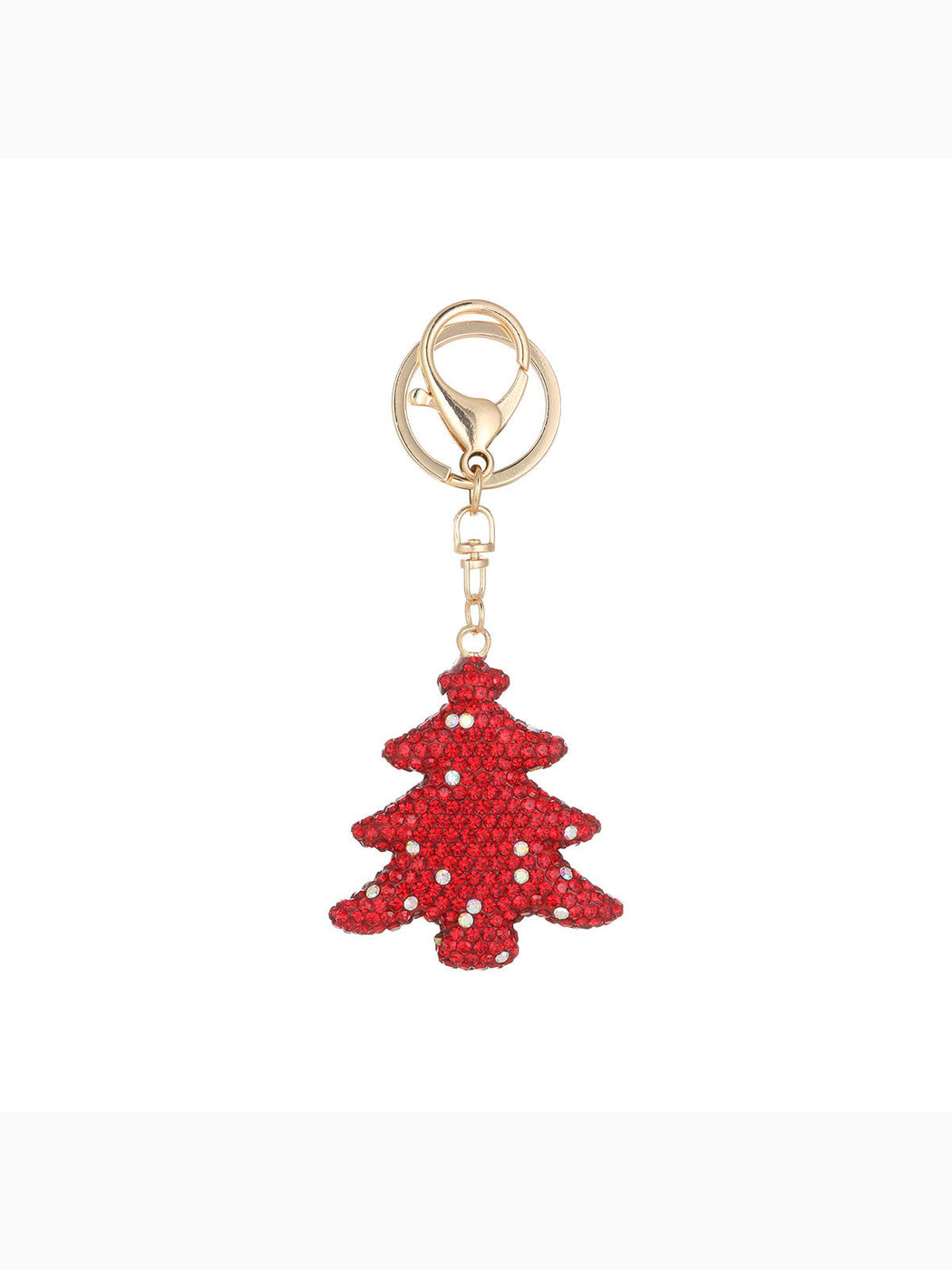 Red Christmas tree keychain on white background