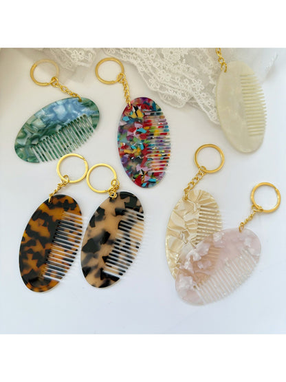 Keypus - Oval Leopard Print Comb Keychain