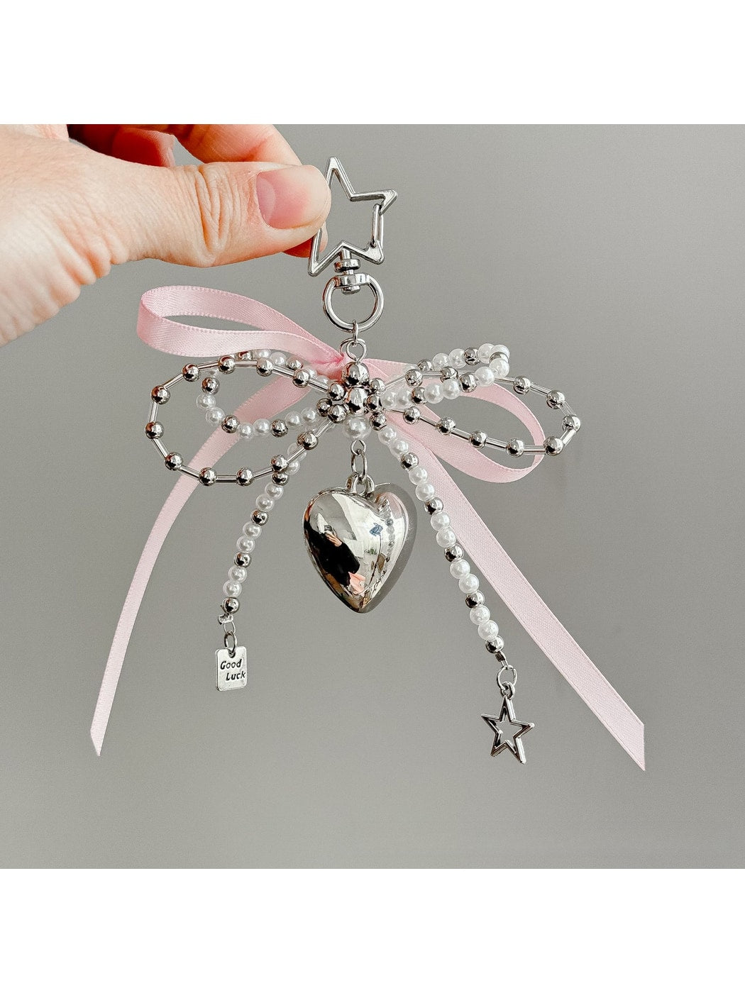 Keypus - Beaded Heart Bow Bag Pendant Alloy Keychain