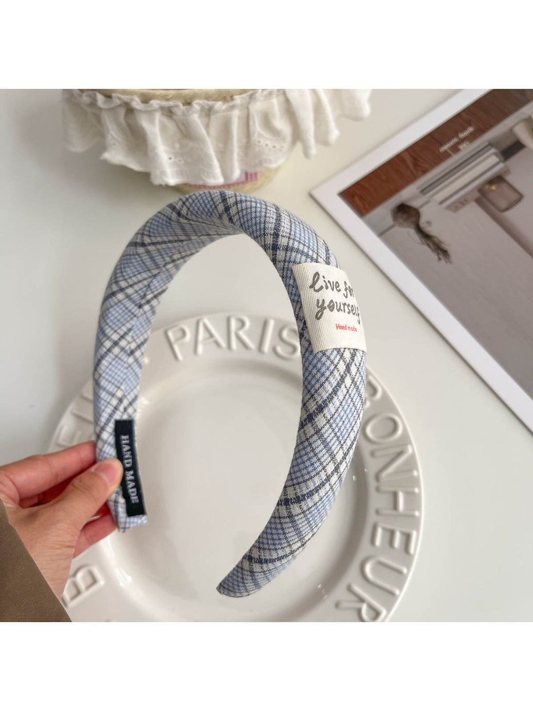 Set of scrunchie headband and hair clip packaged for gifting