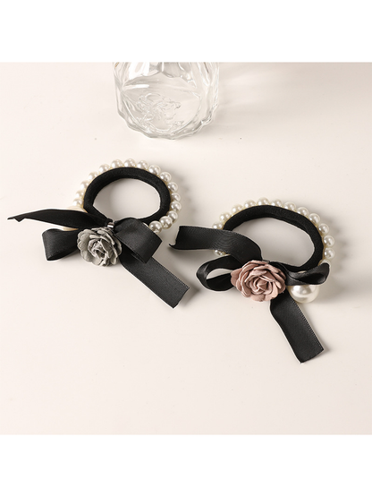 Gifty - Beaded Bow Camellia Ponytail Hair Tie