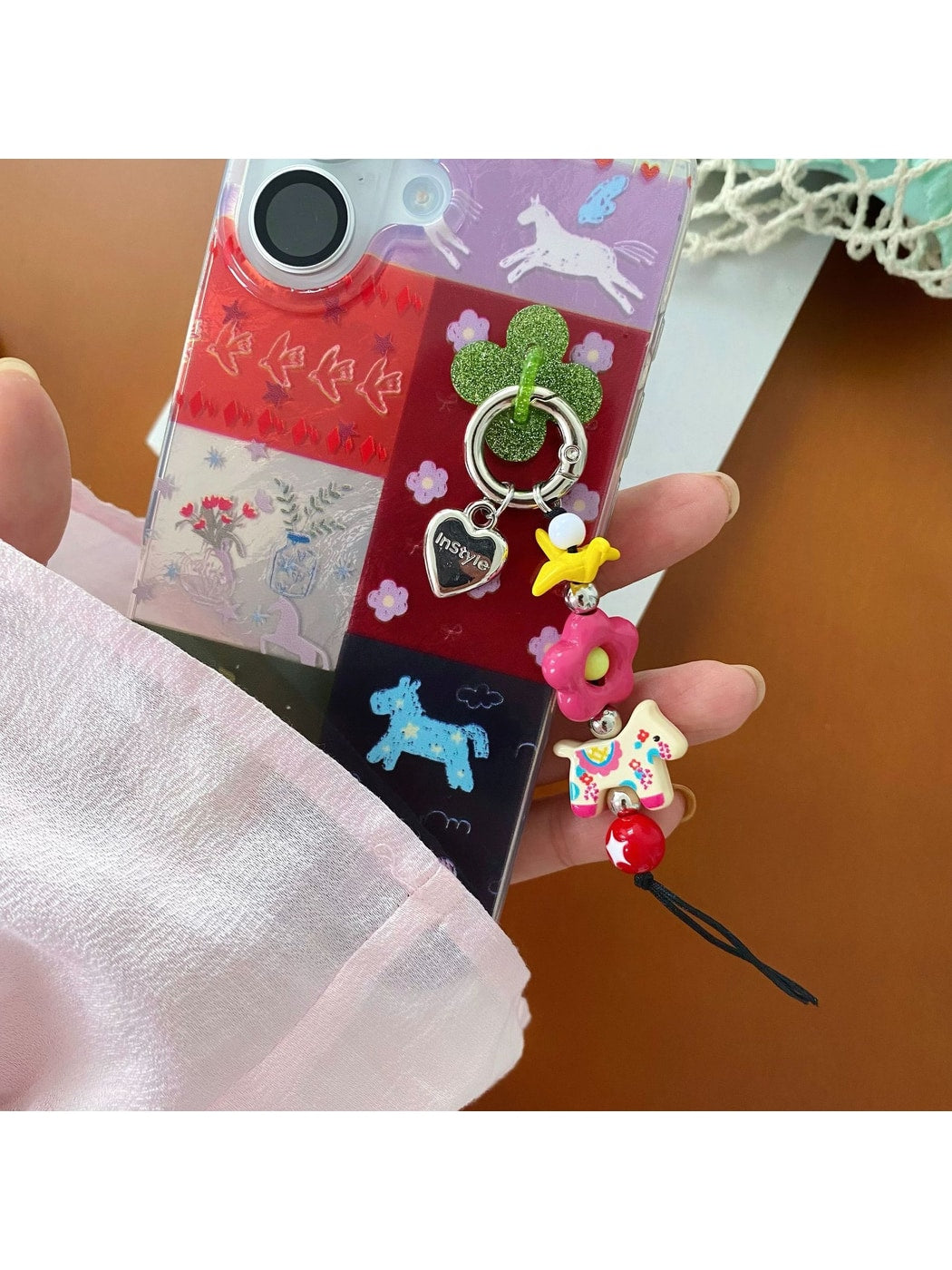 Keypus - Vintage Style Pony Flower Bag Charm Keychain