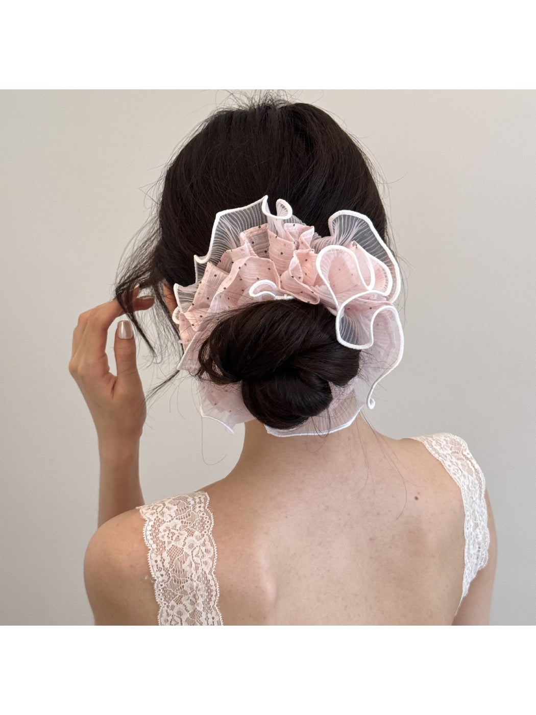 Gifty - Polka Dot Double Layer Mesh Ruffle Scrunchie