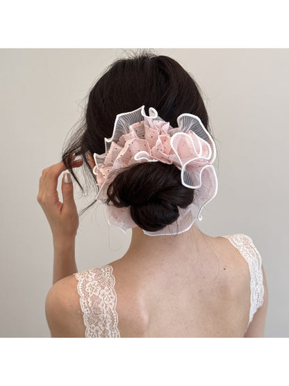 Gifty - Polka Dot Double Layer Mesh Ruffle Scrunchie