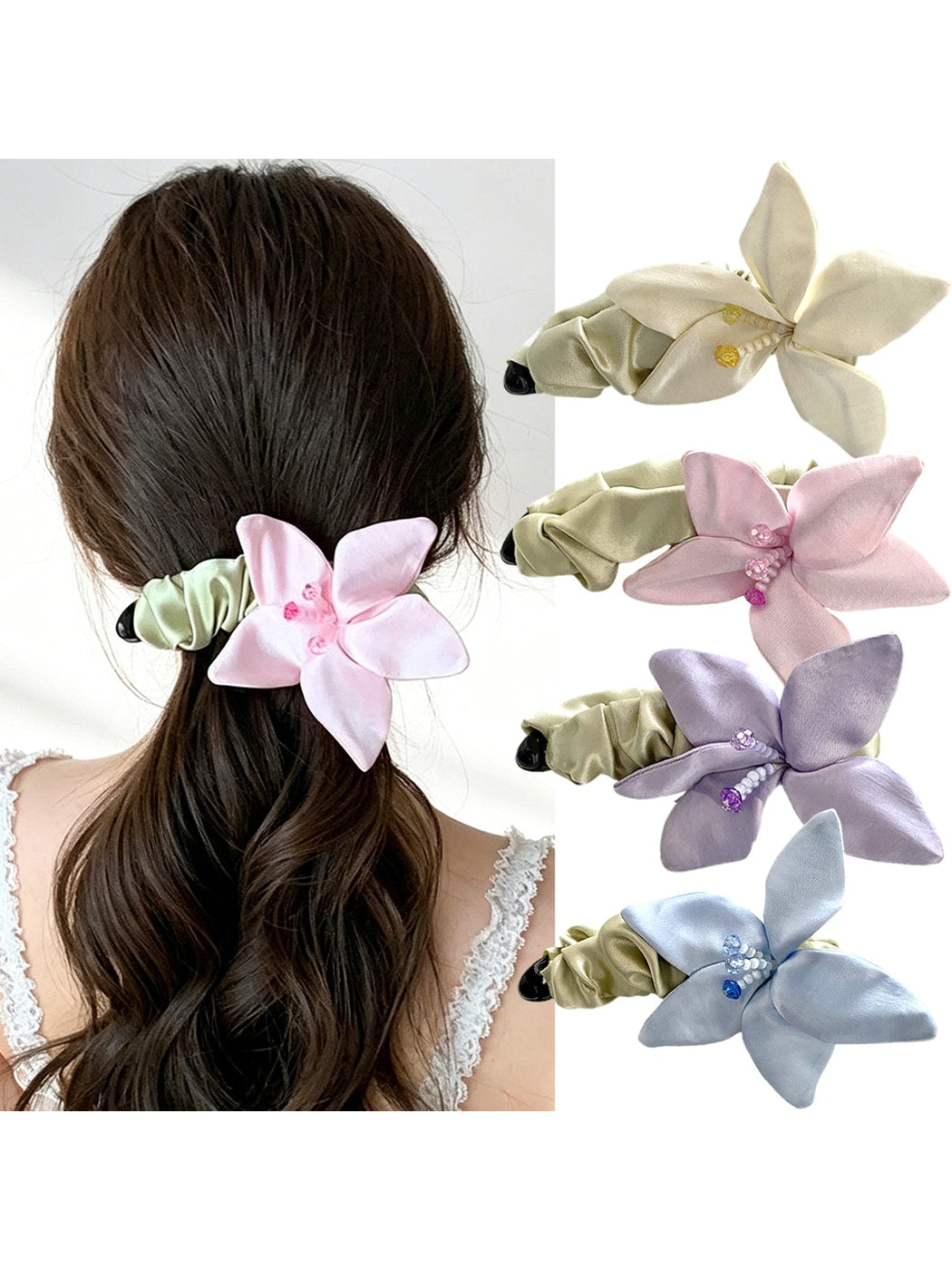 Beau - Lily Flower Satin Look Banana Clip