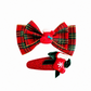 Christmas Stocking red tartan bow and glitter hair clip set on white