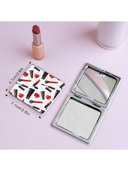 Mirroray - Cartoon Print PU Folding Makeup Mirror