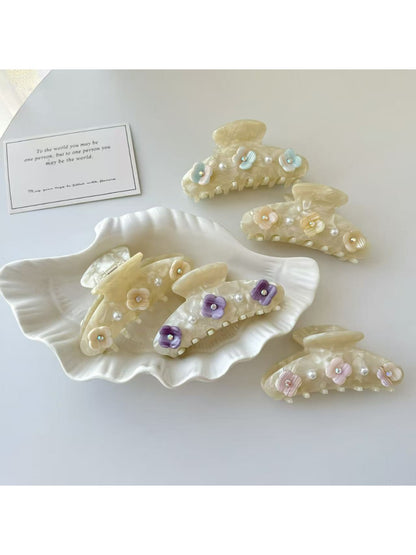 Beau - Flower Adorned Half Round Claw Clip