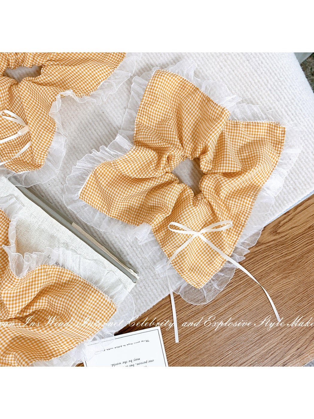 Gifty - Yellow Plaid Hair Tie with Lace