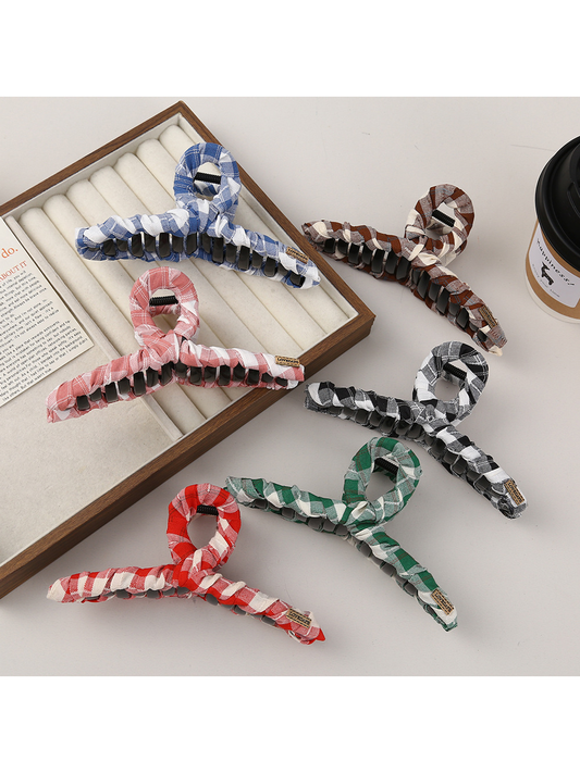 Beau - Plaid Fabric Bow Shape Claw Hair Clip