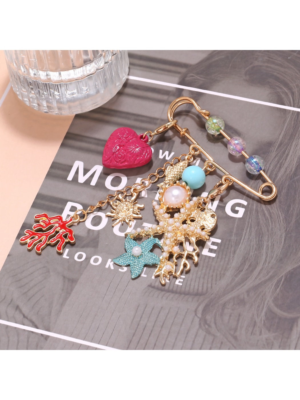 Brovia - Ocean Themed Coral Fish Heart Detail Brooch