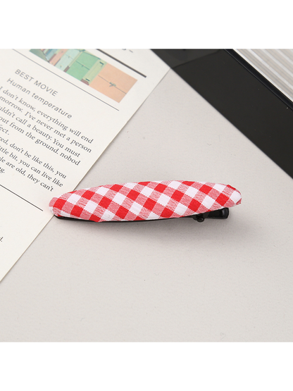 Beau - Plaid Fabric Oval Side Bangs Hair Clip