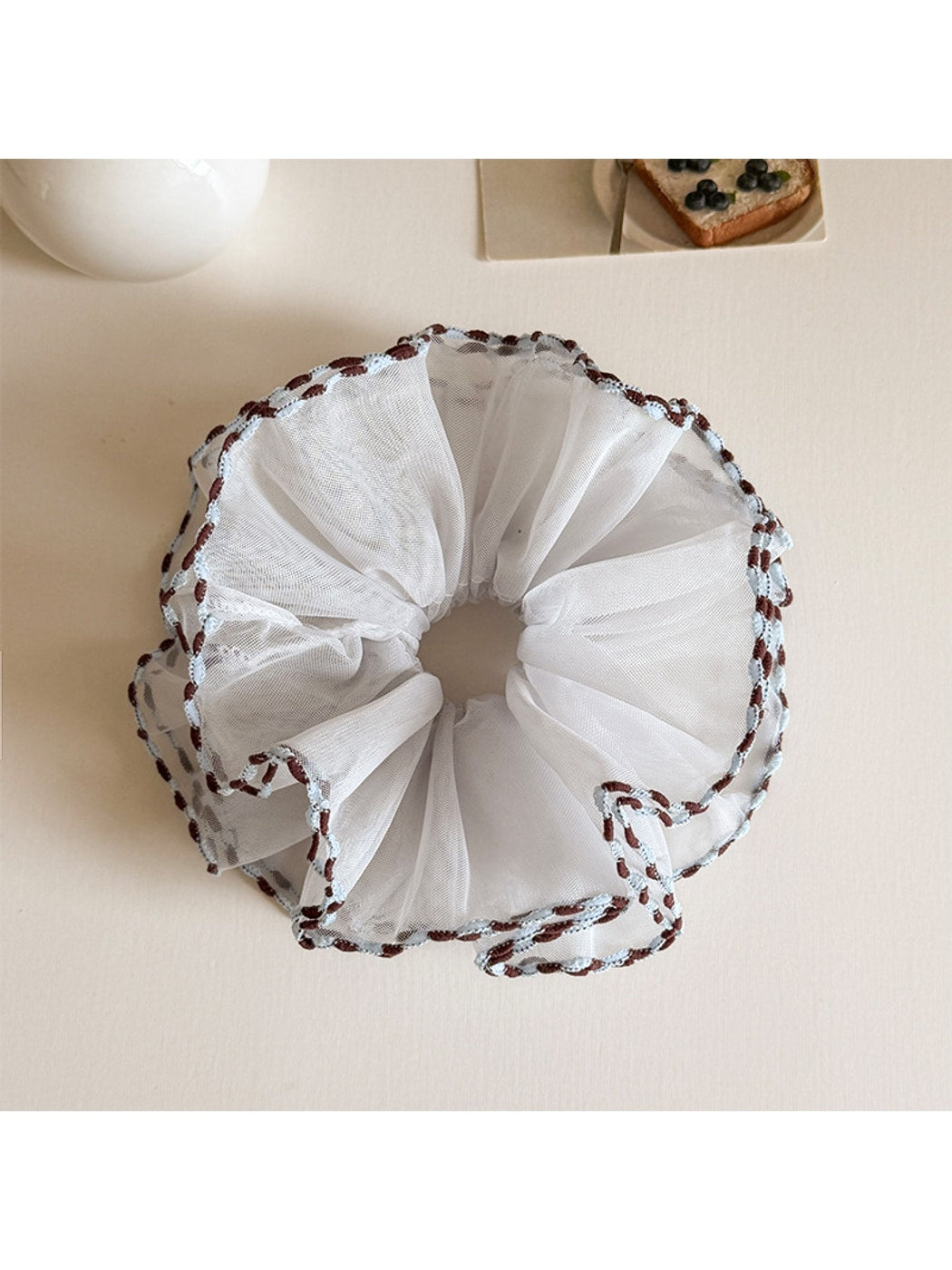Gifty - Layered Mesh Contrast Trim Polyester Scrunchie