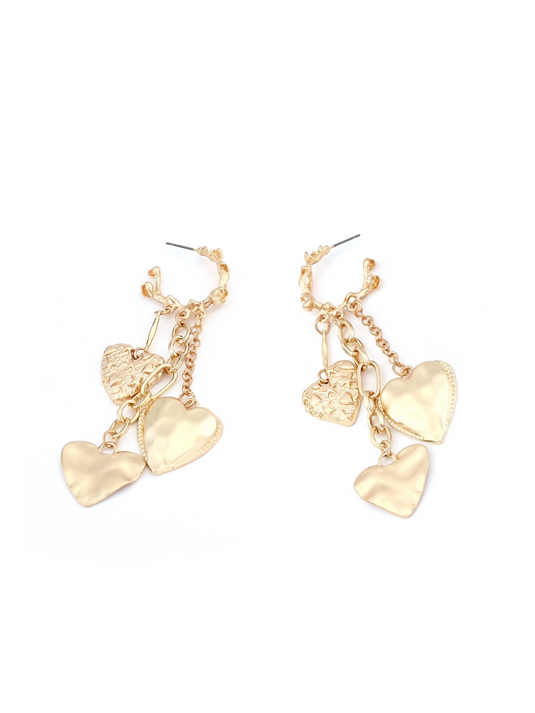 Earedge - Heart Motif Tassel Drop Alloy Earrings