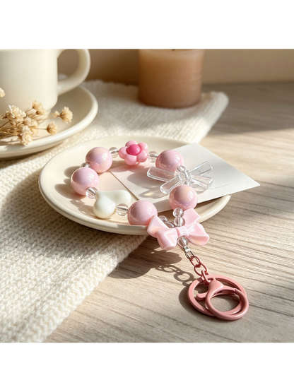 Keypus - Colorful Heart Bow Beaded Keychain Charm