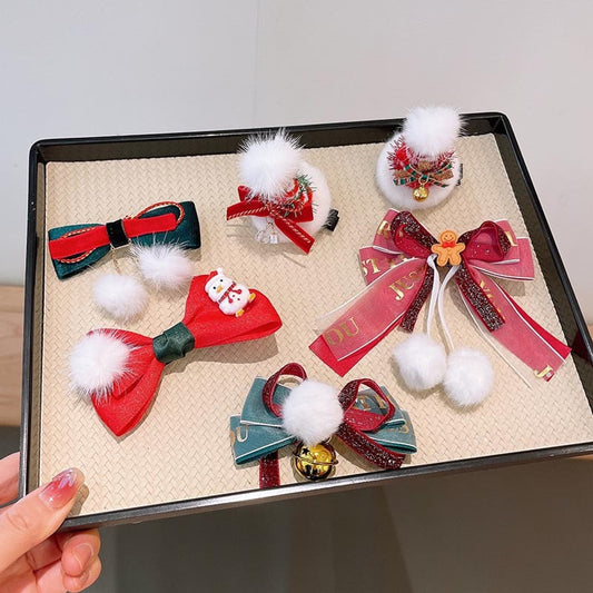 Beau - Christmas Bow Pom Pom Cartoon Hair Accessories