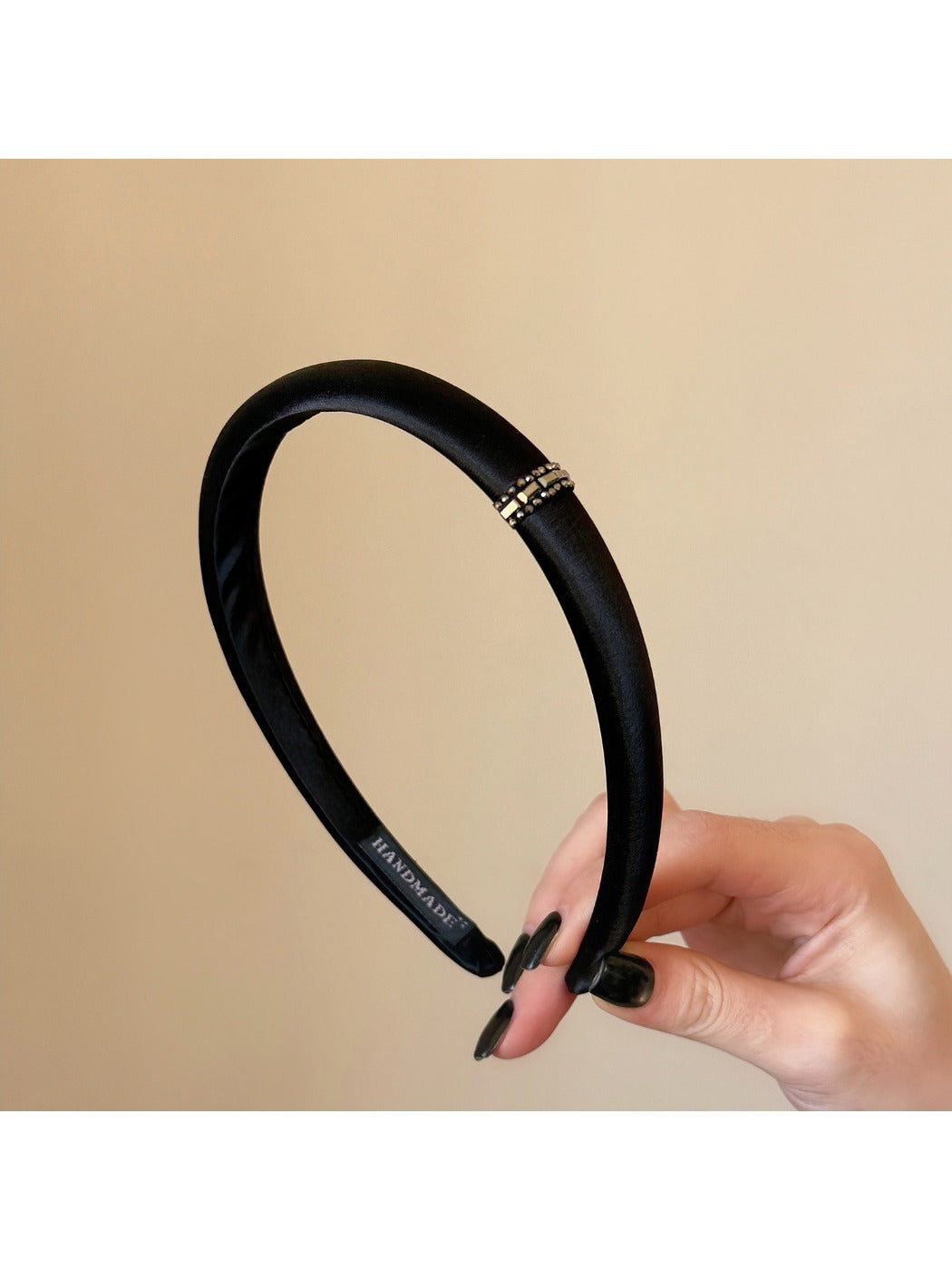 Side view of Gifty solid color satin headband showing smooth satin texture