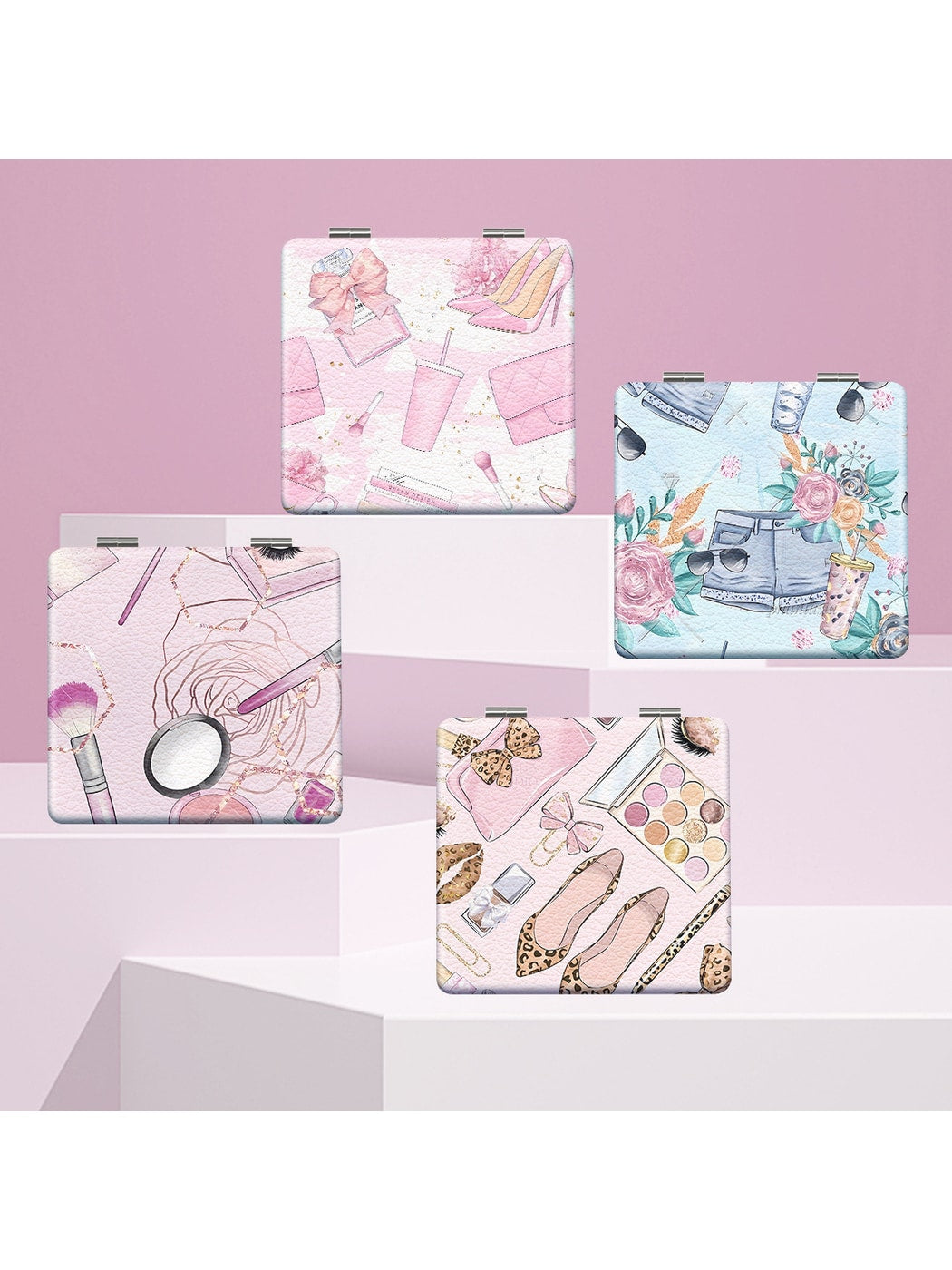 Mirroray - Decorative Printed Glass Folding Makeup Mirror