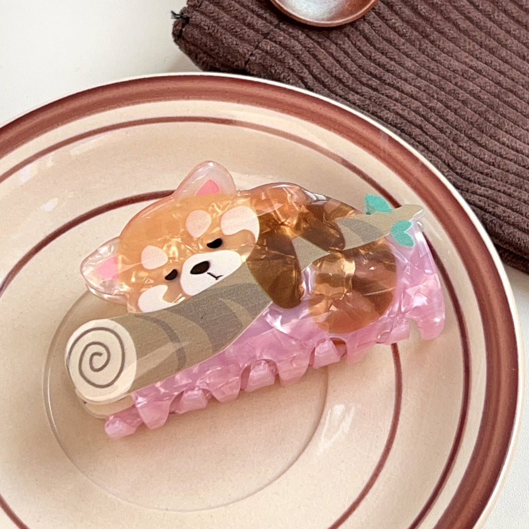 Raccoon character hair claw clip, front view