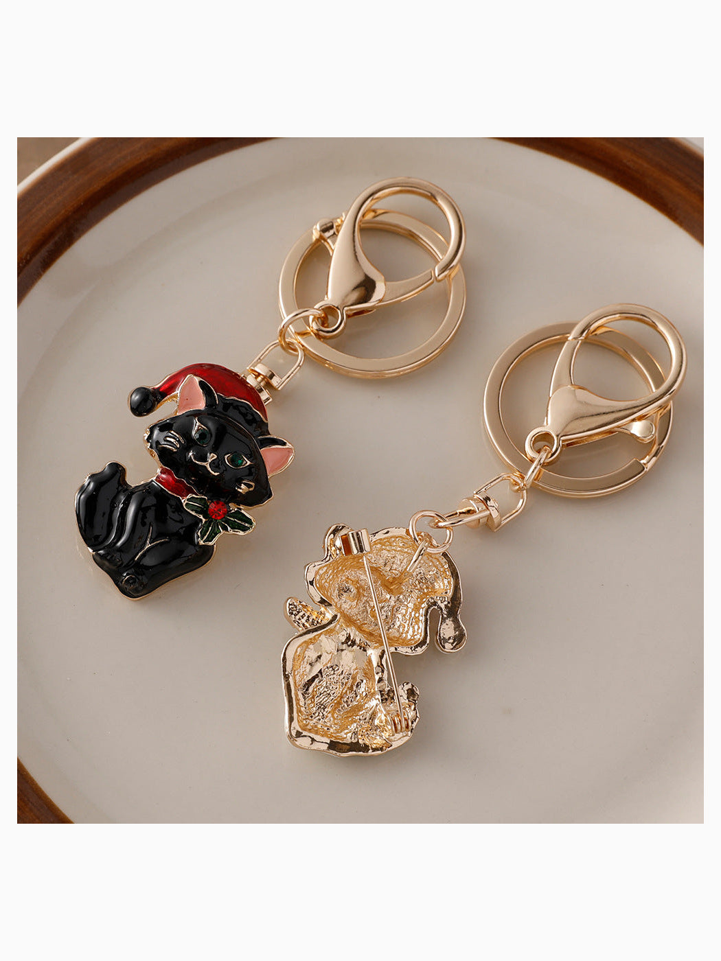 Black and clear cat keychains with lobster clasps