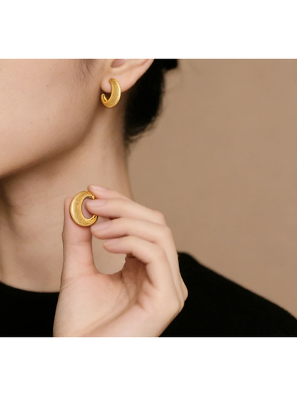 Earedge - Alloy Half Hoop C Shape Stud Earrings