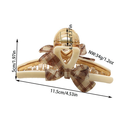 Beau - Plaid Bow Accent Acetate Hair Claw Clip