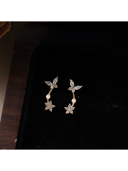 Earedge - Light Luxury Butterfly Drop Stud Earrings