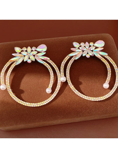 Earedge - Geometric Rhinestone Round Earrings