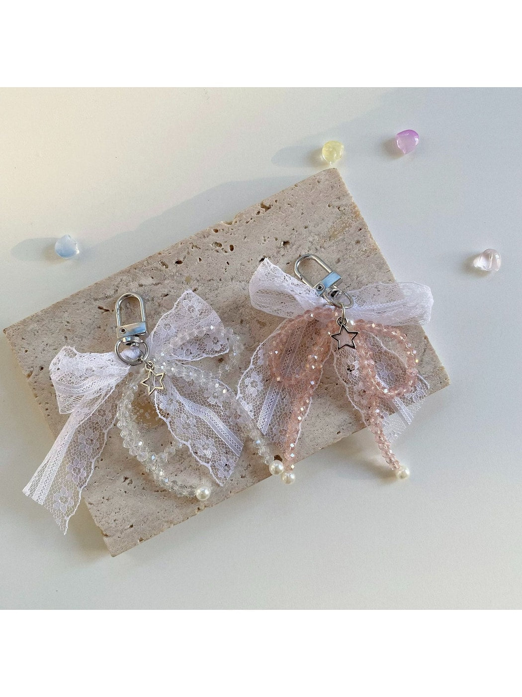Keypus - Lace Bow Beaded Star Bag Charm Keychain
