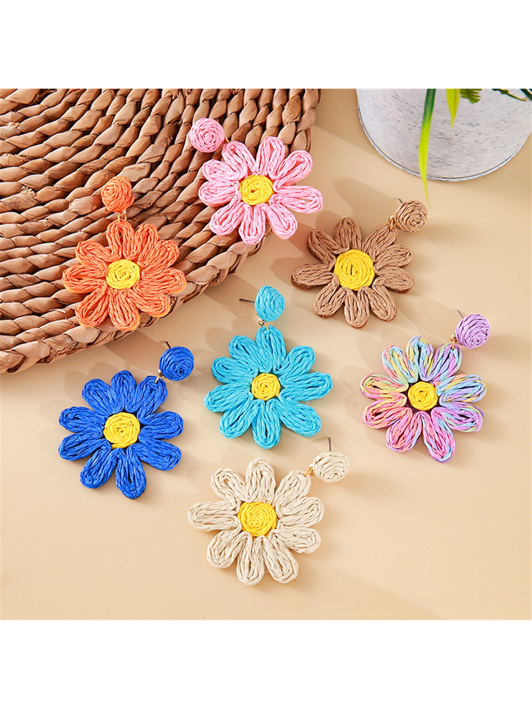 Earedge - Bohemian Floral Petal Raffia Stud Earrings