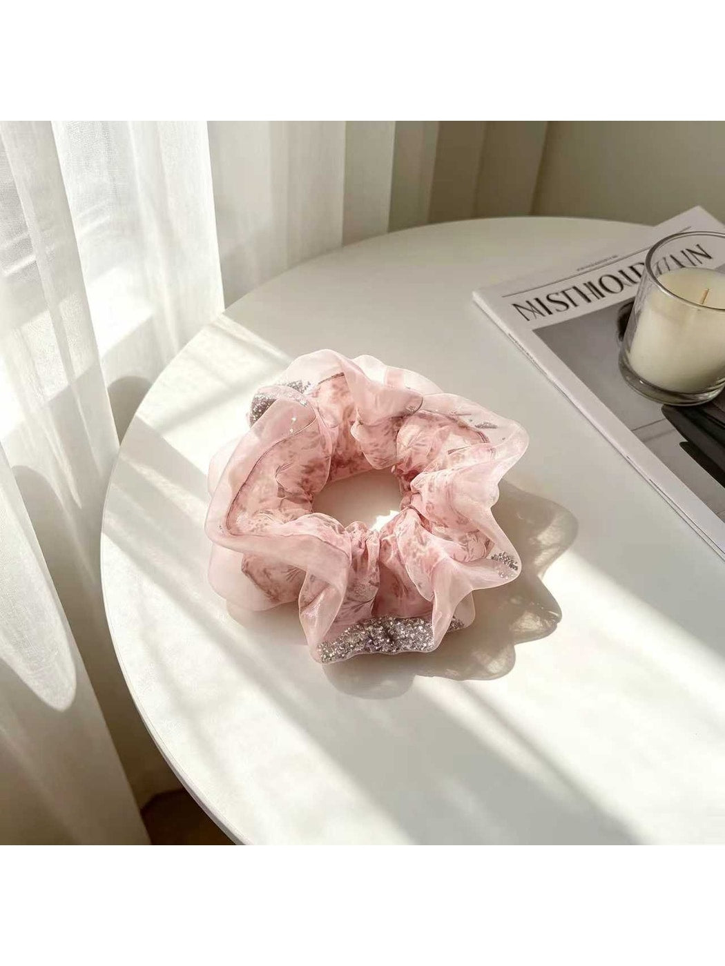 Gifty - Polyester Mesh Edge Floral Print Scrunchie