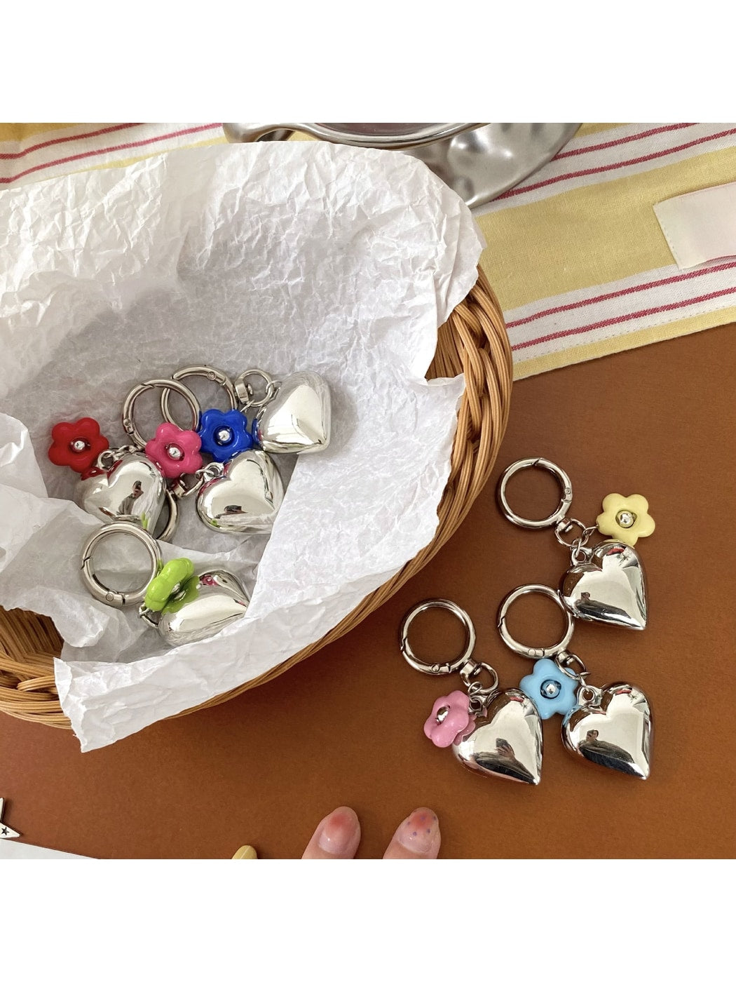 Keypus - Alloy Heart and Flower Bag Hanging Keychain