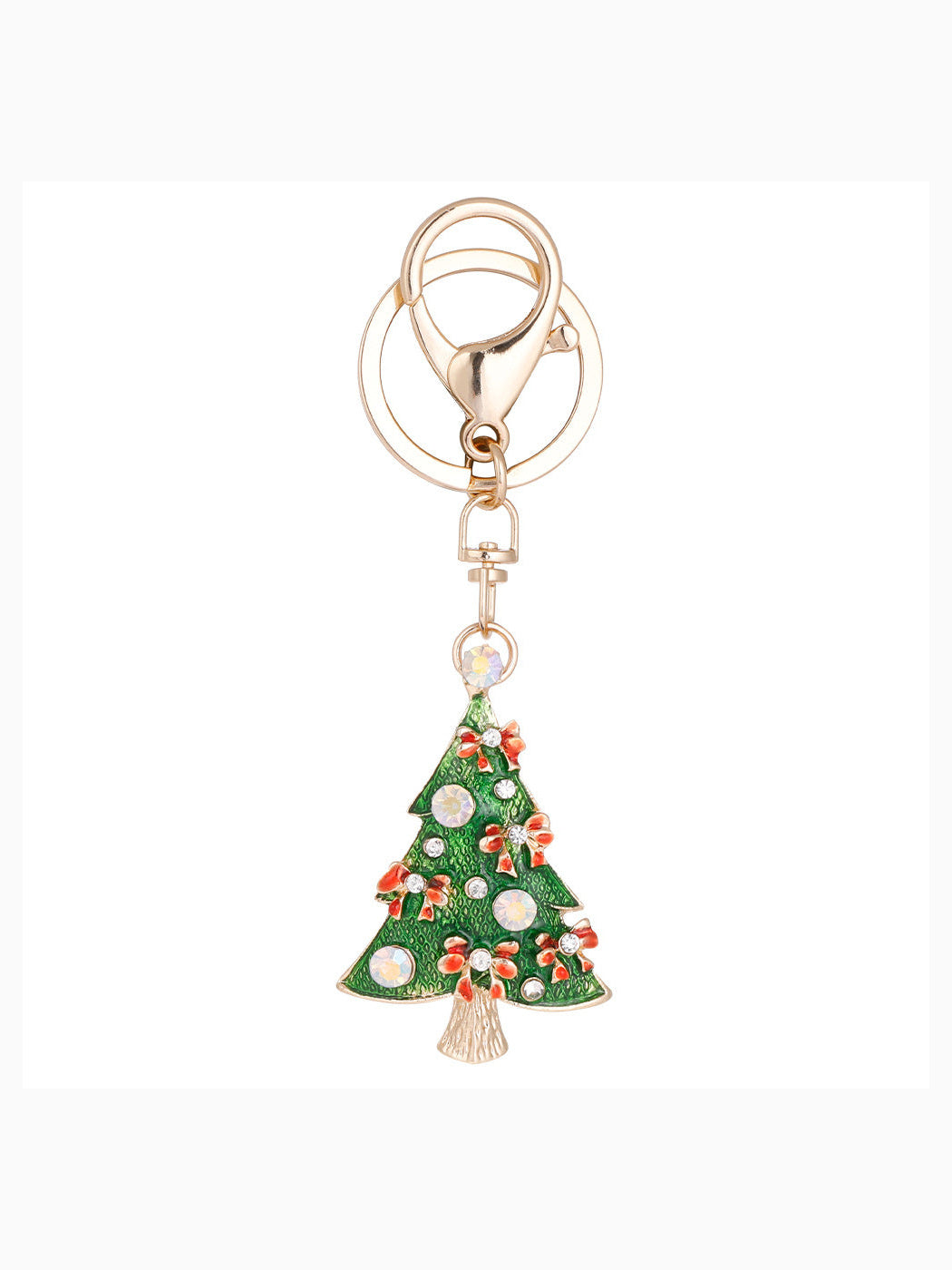 Green Christmas tree keychain on white background