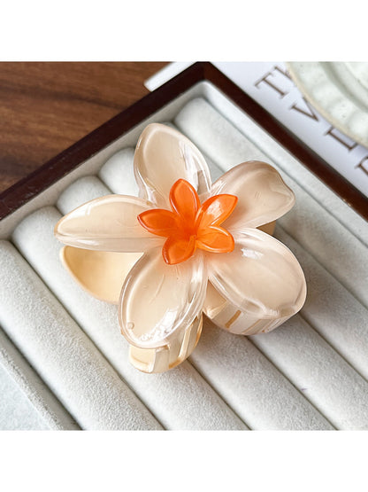 Beau - Glossy Flower Shape Plastic Alloy Claw Clip