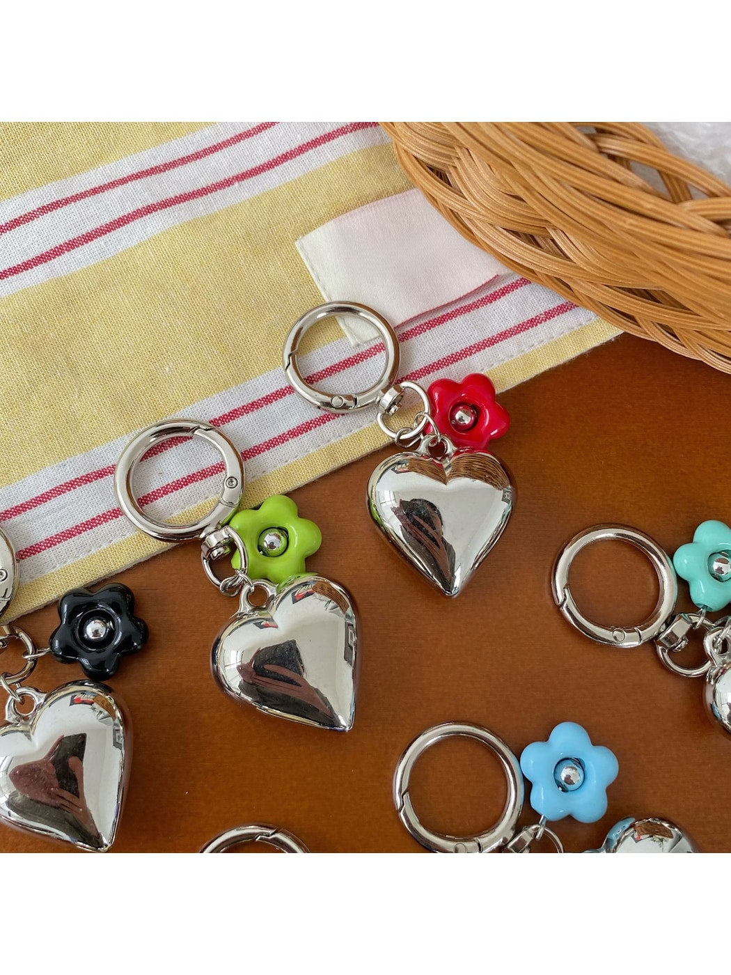 Keypus - Alloy Heart and Flower Bag Hanging Keychain