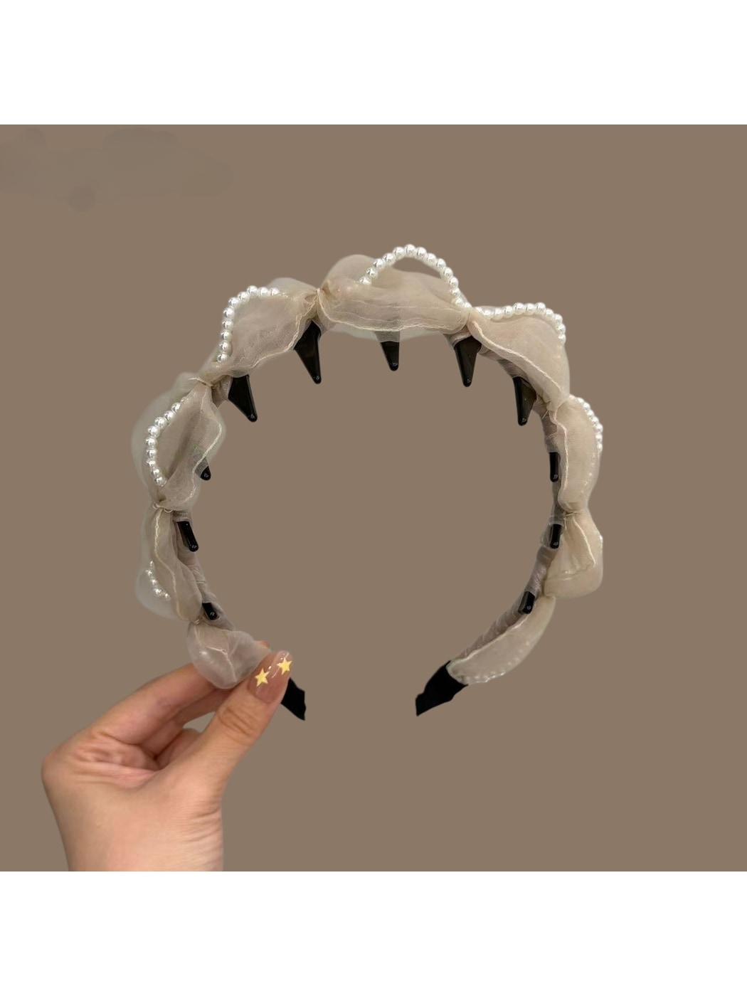 Gifty - Beaded Mesh Twisted Tooth Detail Headband