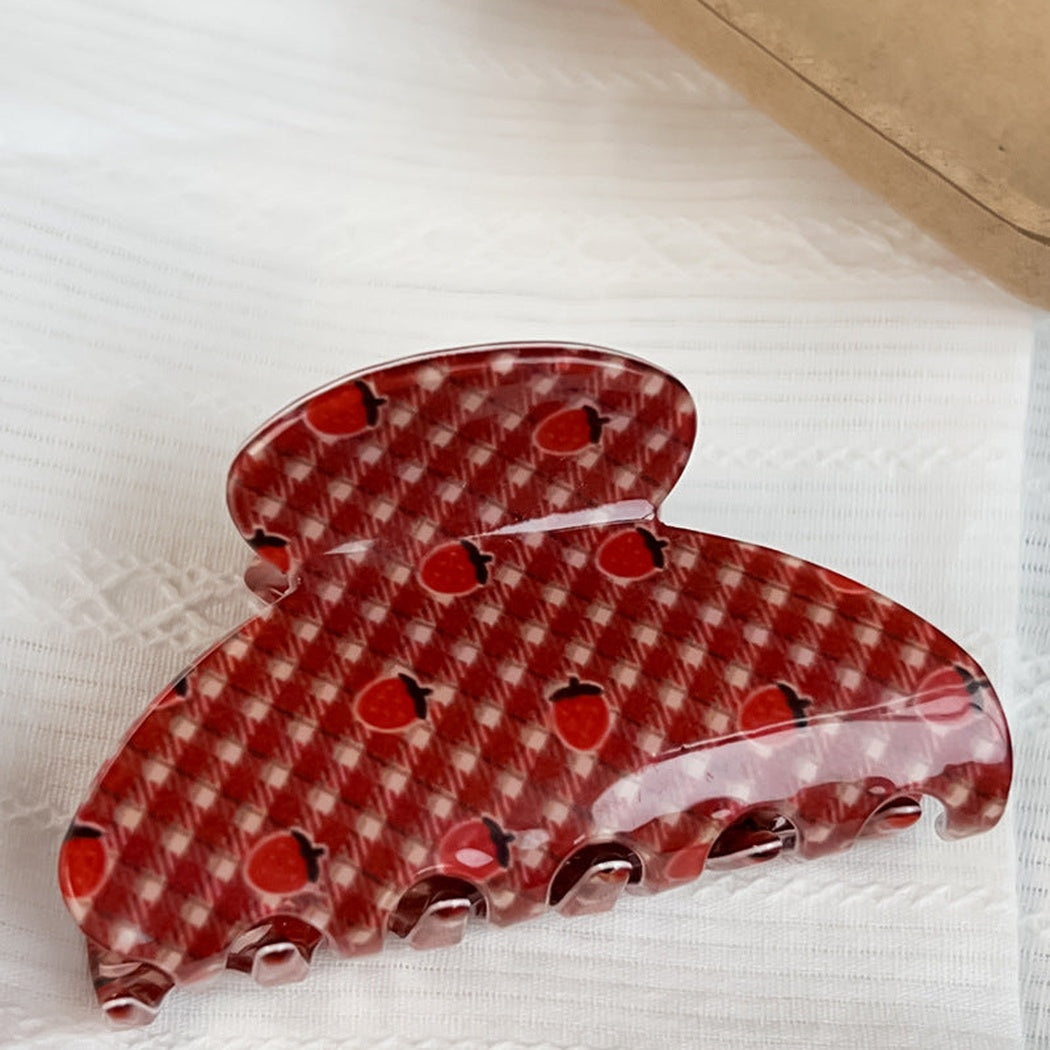 Red plaid strawberry hair claw clip