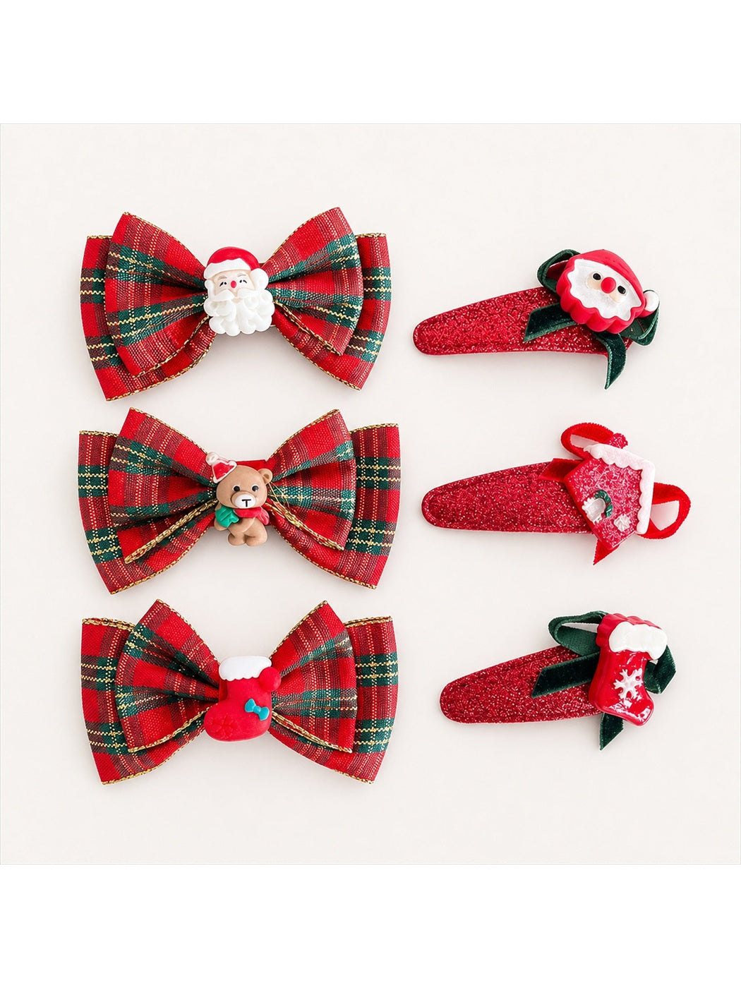 Christmas tartan bow and glitter hair clip assortment