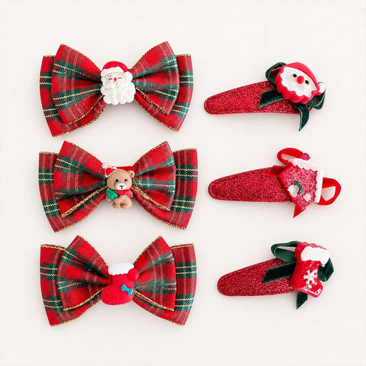 Christmas tartan bow and glitter hair clip assortment