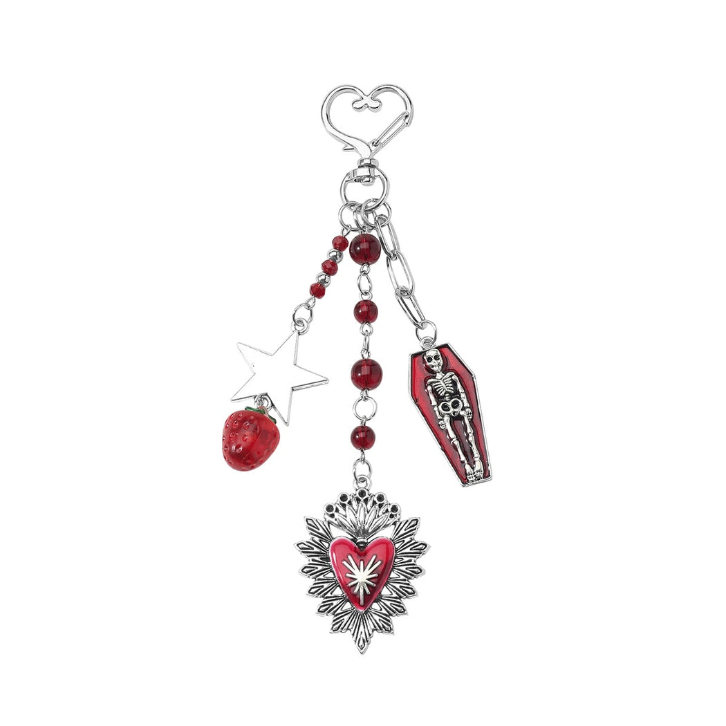 Keypus - Pink Halloween Heart and Coffin Design Keychain