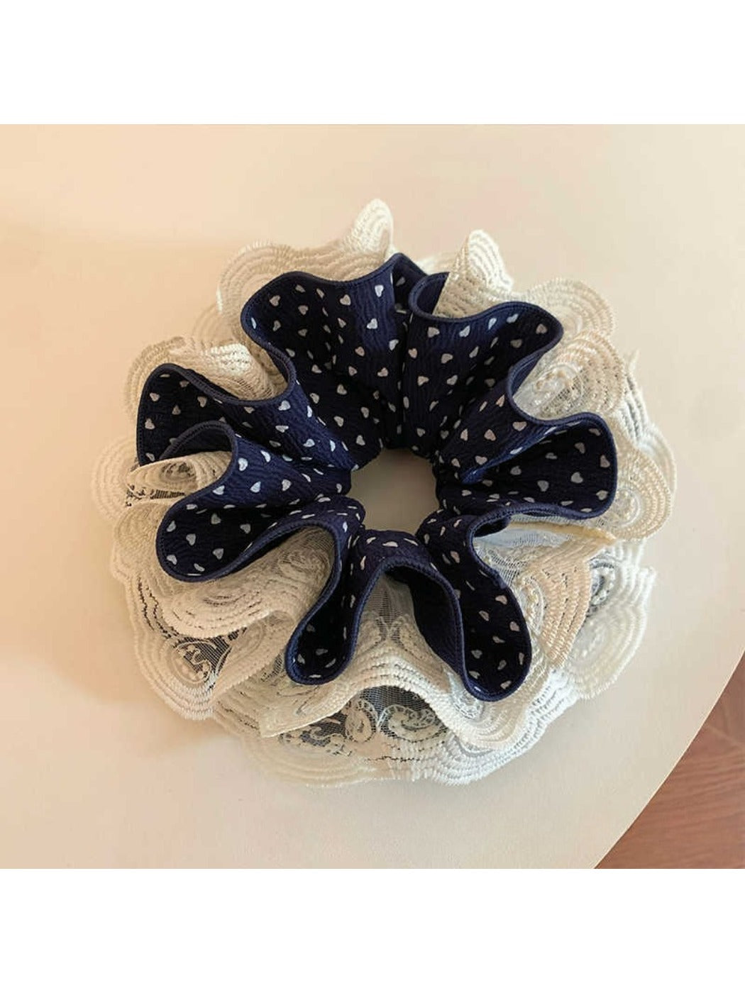 Gifty - Navy Heart Lace Scrunchie Hair Tie