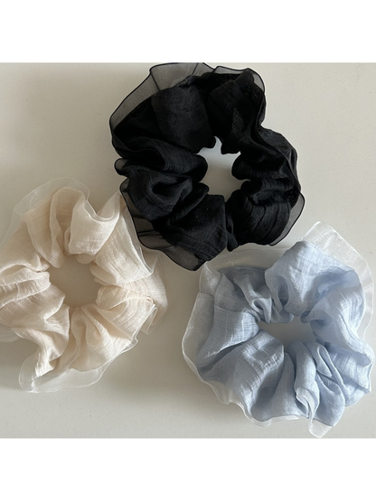 Gifty - Solid Mesh Lace Trim Oversized Scrunchie