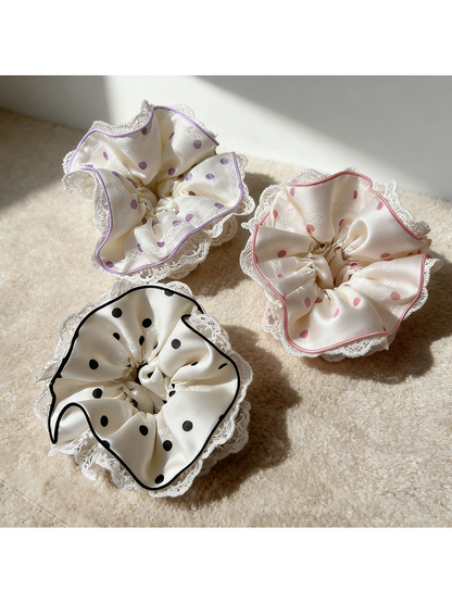 Gifty - Polka Dot Lace Trim Hair Scrunchie