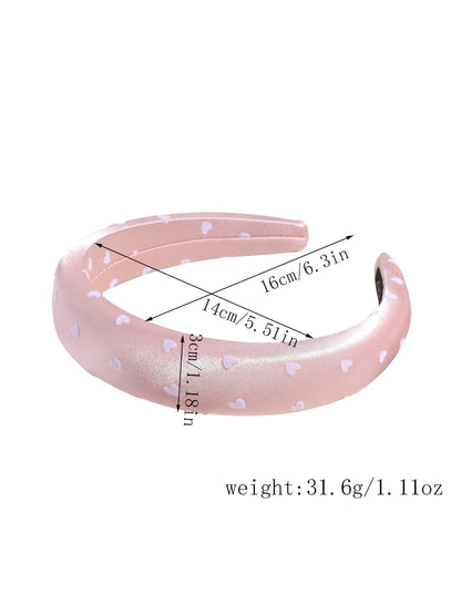 Gifty - Heart Print Satin Look Padded Fabric Headband